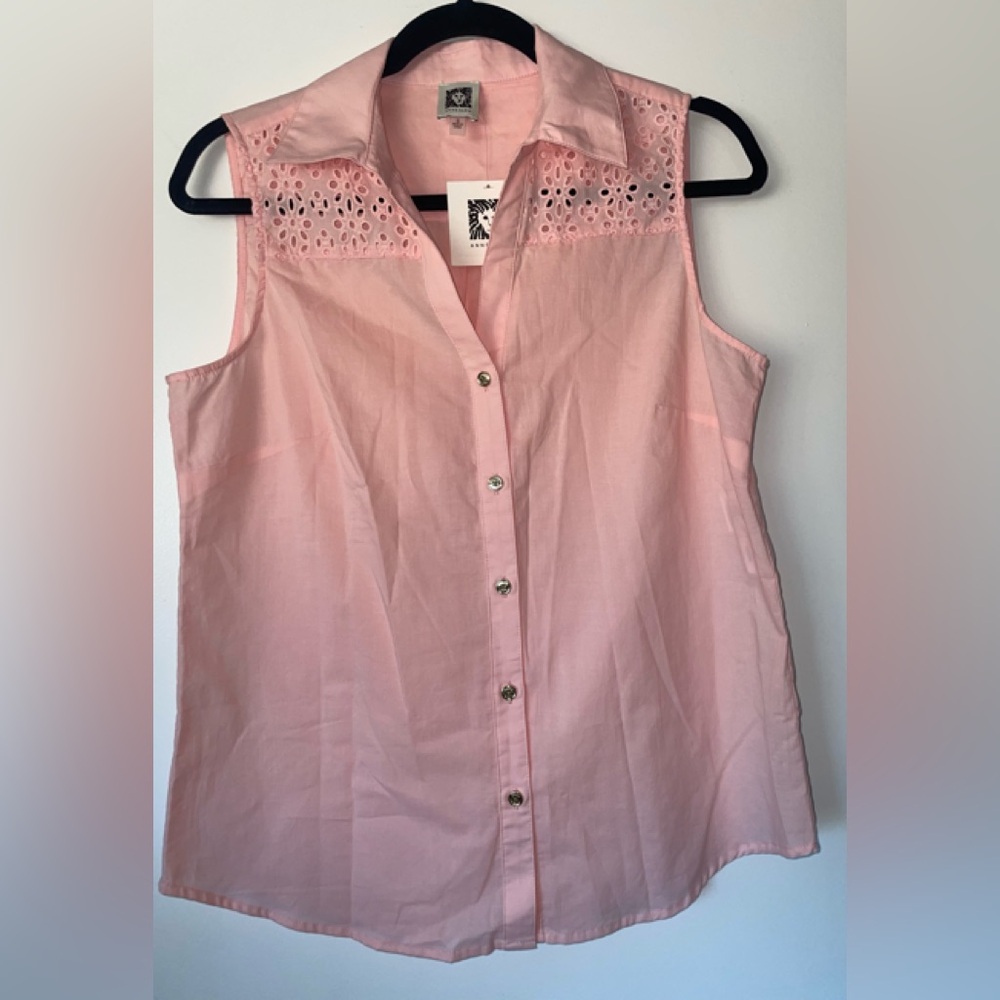 ANNE KLEIN ORANGE SLEEVELESS COLLARED BUTTON UP WOMENS BLOUSE/TOP SMALL NWT